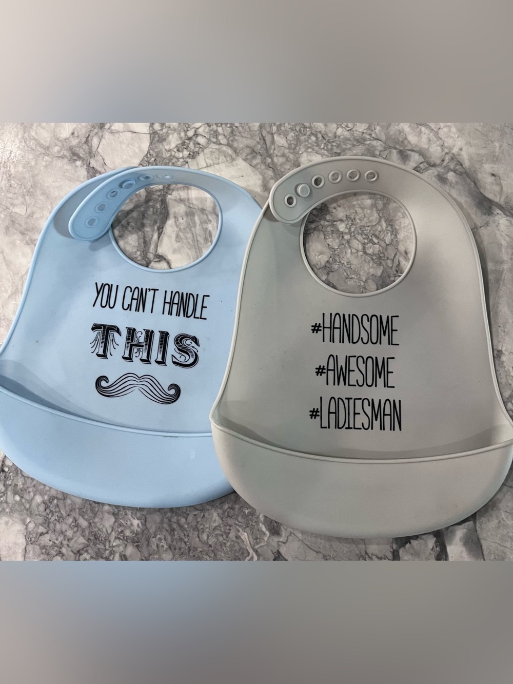 Adjustable Silicone Baby Bibs with Crumb Pocket - Light Blue & Light Gray